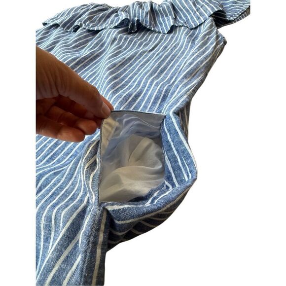 Madewell Linen Blend Striped One-Shoulder Ruffle Chambray Dress Size M - Picture 7 of 11